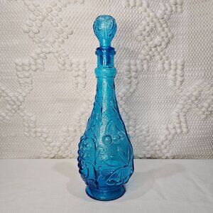 Vintage MCM Empoli Italian‎ Aqua Blue Glass 'Grapes' Genie Bottle/Decanter